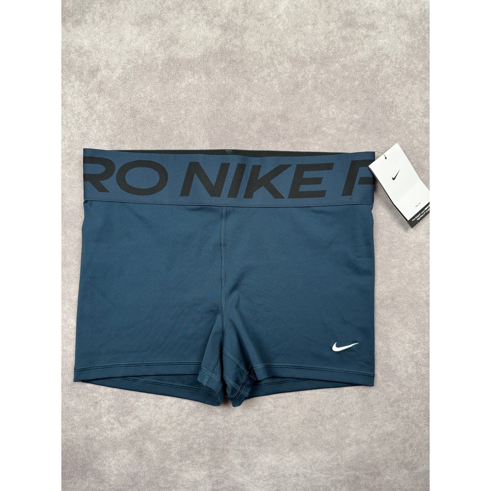 NWT Nike Pro Dri-FIT Women L High Rise 3" Training Shorts Teal Blue Run Walk Gym